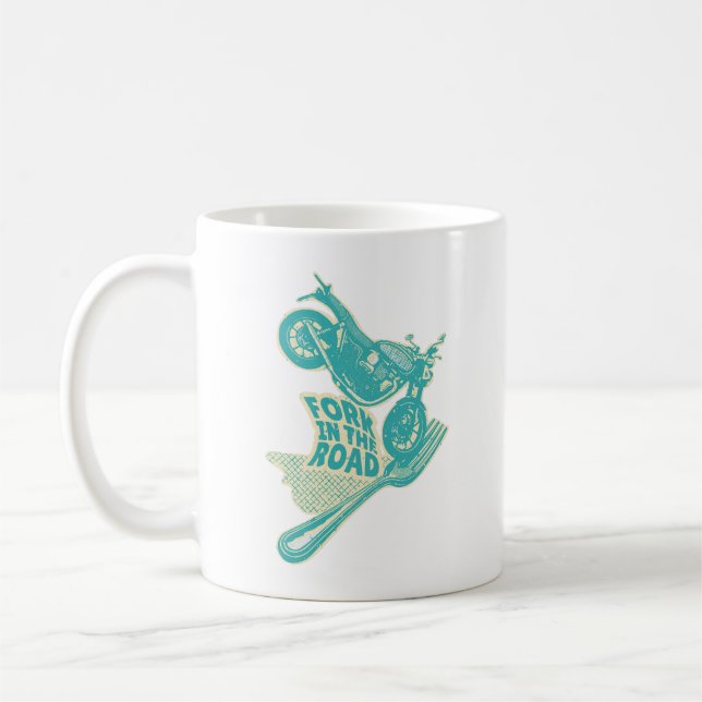 Fork in the road motorcycle crash coffee mug (Left)