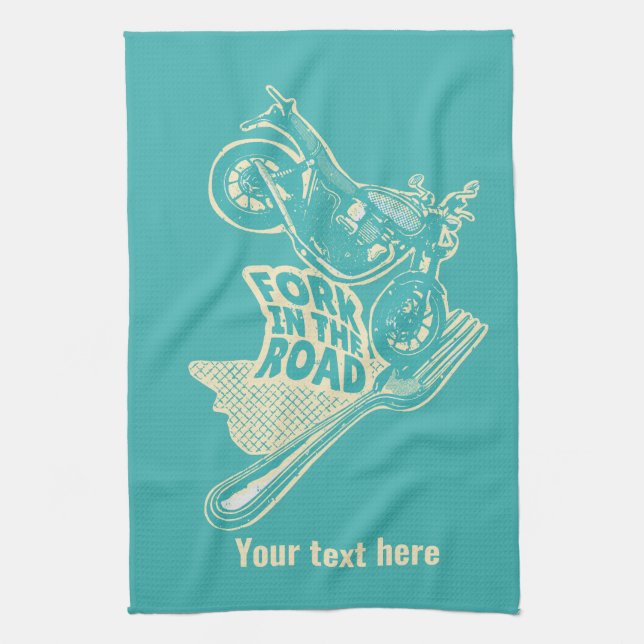 Fork in the road motorcycle crash kitchen towel (Vertical)