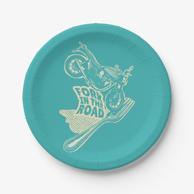 Fork in the road motorcycle crash paper plates (Front)