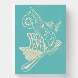 Fork in the road motorcycle crash wooden box sign