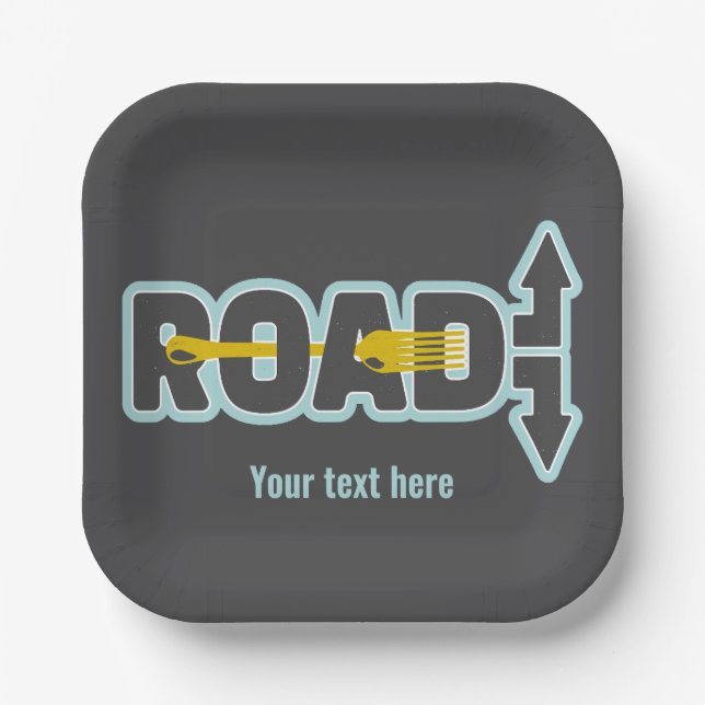 Fork in the road typographic text art paper plates (Front)