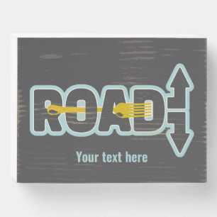 Fork in the road typographic text art wooden box sign