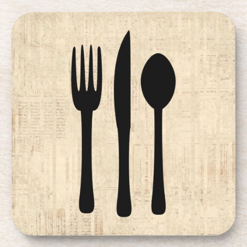 Fork Knife and Spoon Silverware Art Script Style Beverage Coaster