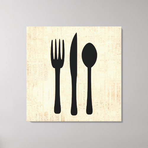 Fork Knife and Spoon Silverware Art Script Style Canvas Print