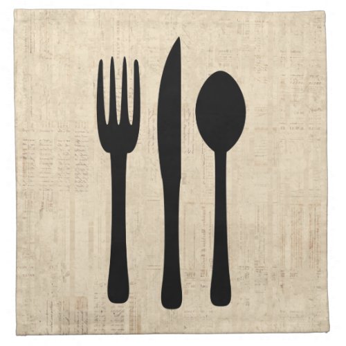 Fork Knife and Spoon Silverware Art Script Style Cloth Napkin