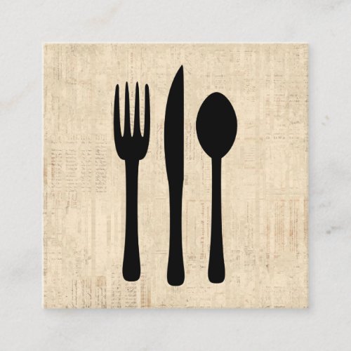 Fork Knife and Spoon Silverware Art Script Style Enclosure Card