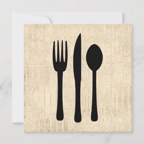 Fork Knife and Spoon Silverware Art Script Style Invitation