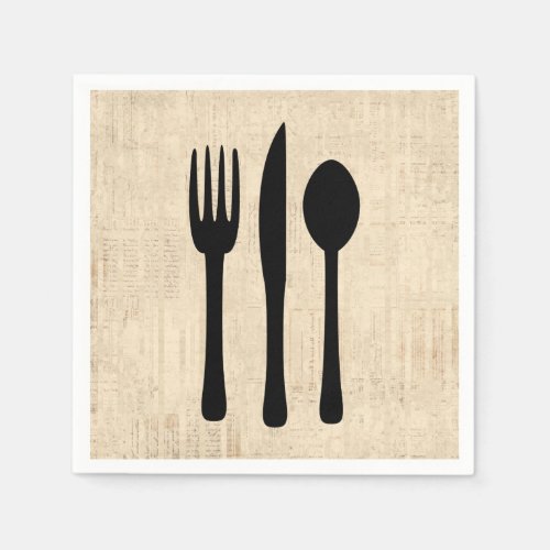 Fork Knife and Spoon Silverware Art Script Style Napkins