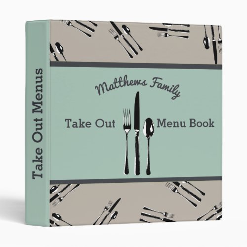 Fork Knife and Spoon Take Out Menu Cookbook 3 Ring Binder