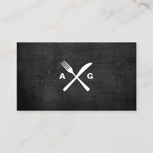 Customizable FORK &amp; KNIFE LOGO MONOGRAM No. 2 on BLACK WOOD Business Card Templates
