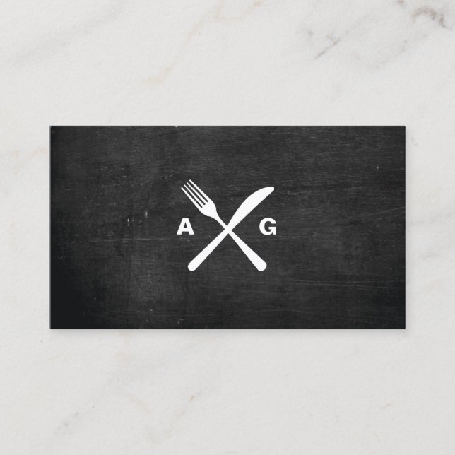 FORK & KNIFE LOGO MONOGRAM No. 2 on BLACK WOOD Business Card (Front)
