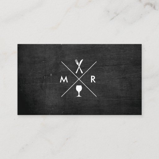 Customizable FORK &amp; KNIFE LOGO MONOGRAM on BLACK WOOD Business Card Template