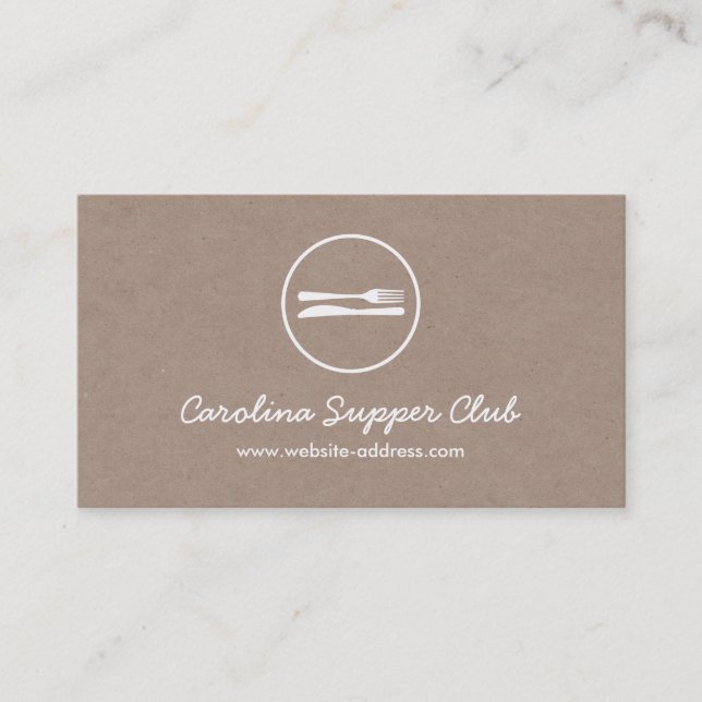 FORK & KNIFE LOGO on Kraft Paper Effect Business Card (Front)