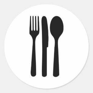 fork knife spoon icon classic round sticker