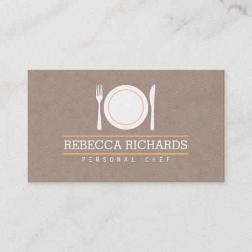 Fork Plate Knife Logo on Craft Cardboard Look Business Card