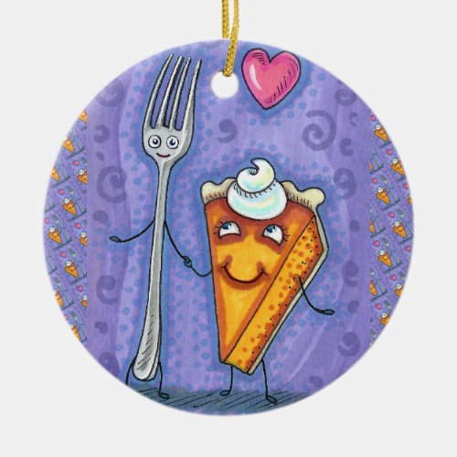 FORK  PUMPKIN PIE MADE FOR EACH OTHER ROMANCE CERAMIC ORNAMENT