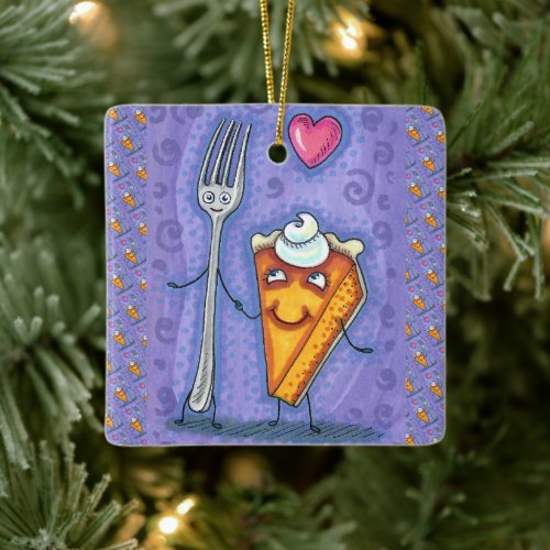 FORK  PUMPKIN PIE MADE FOR EACH OTHER ROMANCE CERAMIC ORNAMENT