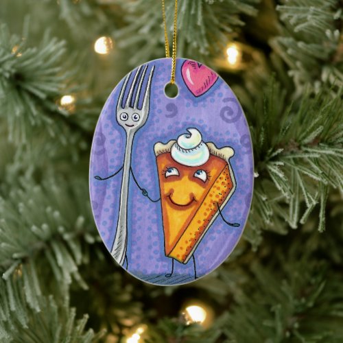 FORK  PUMPKIN PIE MADE FOR EACH OTHER ROMANCE CERAMIC ORNAMENT