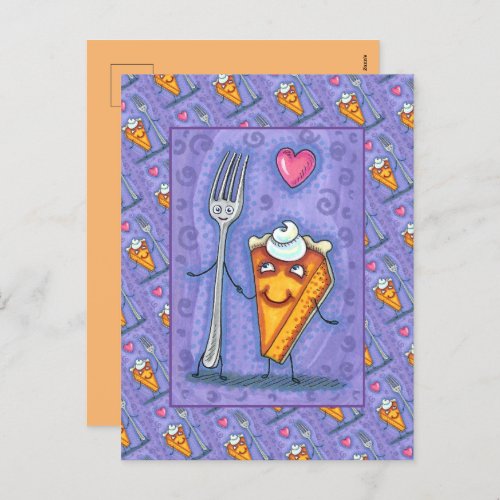 FORK  PUMPKIN PIE MADE FOR EACH OTHER ROMANCE POSTCARD