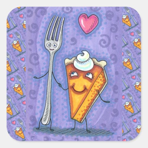 FORK  PUMPKIN PIE MADE FOR EACH OTHER ROMANCE SQUARE STICKER