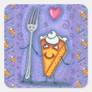FORK & PUMPKIN PIE, MADE FOR EACH OTHER, ROMANCE SQUARE STICKER