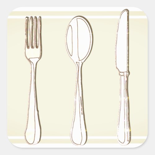 Fork Spoon and Knife Square Sticker
