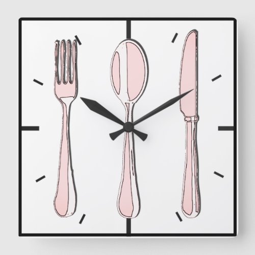 Fork Spoon and Knife Square Wall Clock