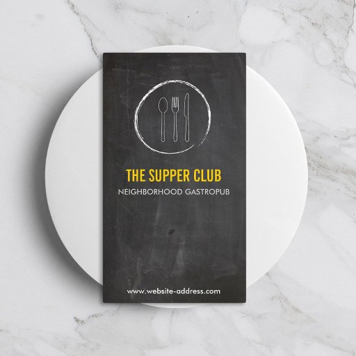 Customizable FORK SPOON KNIFE CHALKBOARD LOGO 2 for Restaurant Business Card Templates