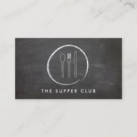 Fork Spoon Knife Chalkboard Logo For Restaurant Business Card