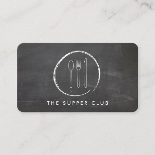 FORK SPOON KNIFE CHALKBOARD LOGO on Chalkboard Business Card Template
