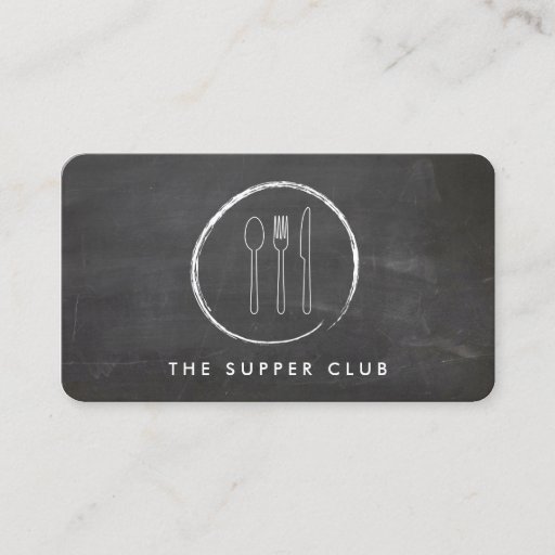 Customizable FORK SPOON KNIFE CHALKBOARD LOGO on Chalkboard Business Card Template