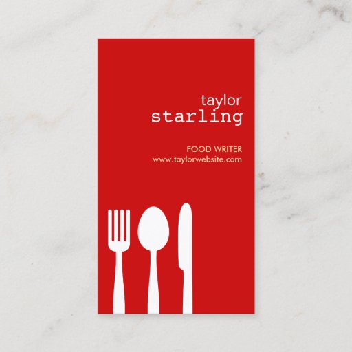 Customizable FORK SPOON KNIFE in RED Business Card Template
