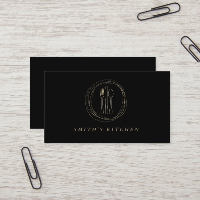 Fork Spoon Knife Logo Kitchen for Bakery, Catering Business Card (Front/Back In Situ)