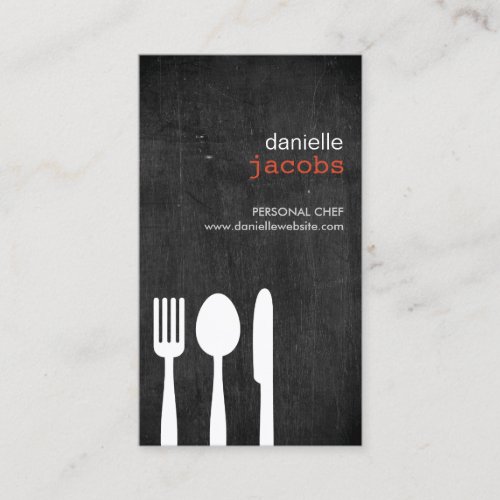 FORK SPOON KNIFE on WOODGRAIN Business Cards