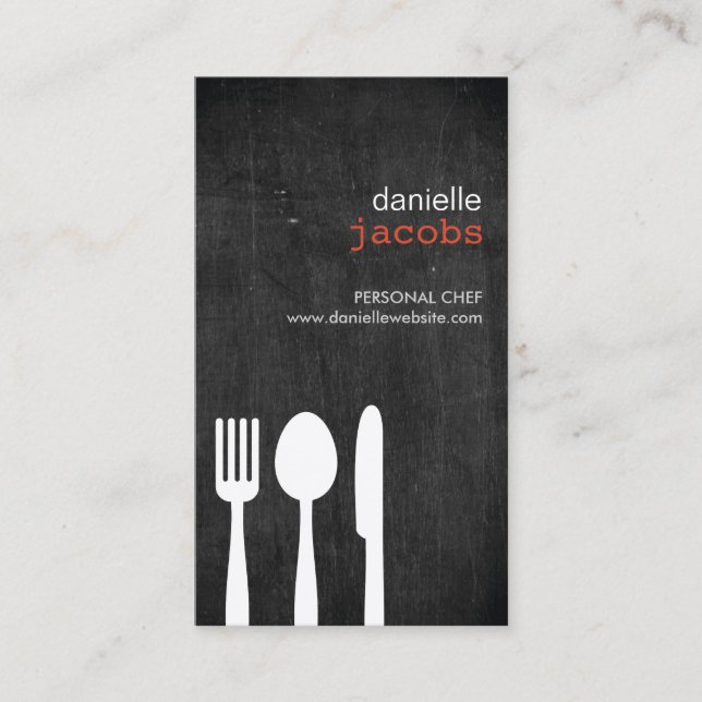 FORK SPOON KNIFE on WOODGRAIN Business Card (Front)