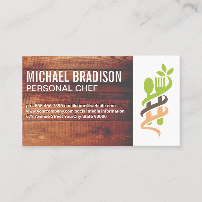 Fork Spoon Logo | Wood  Business Card (Front)