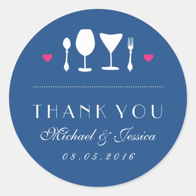 Fork Spoon Royal Blue Wedding Thank You Sticker (Front)