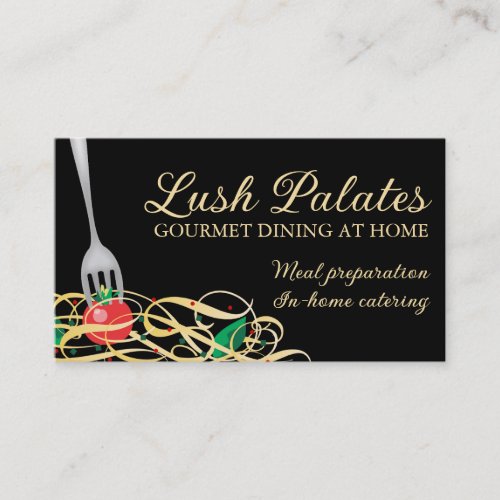 fork stuck tomato spaghetti catering b, Lush Pa... Business Card Template