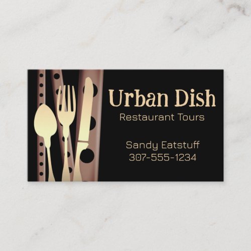 fork stuck tomato spoon knife dinin catering bu... business card