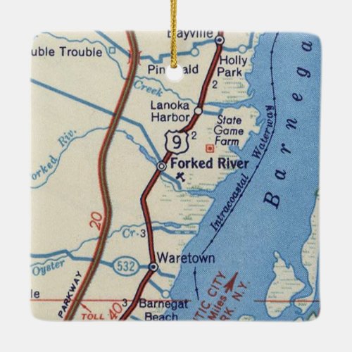 Forked River NJ Vintage Map Ceramic Ornament