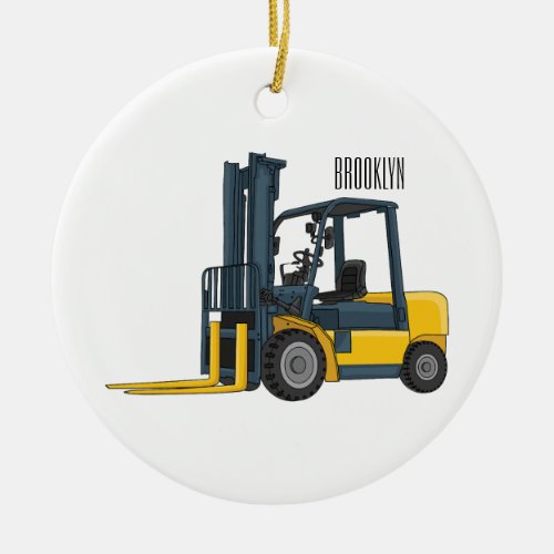 Forklift cartoon illustration ceramic ornament