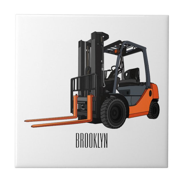 Forklift cartoon illustration ceramic tile (Front)