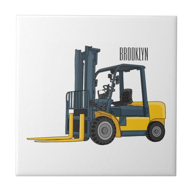 Forklift cartoon illustration ceramic tile (Front)