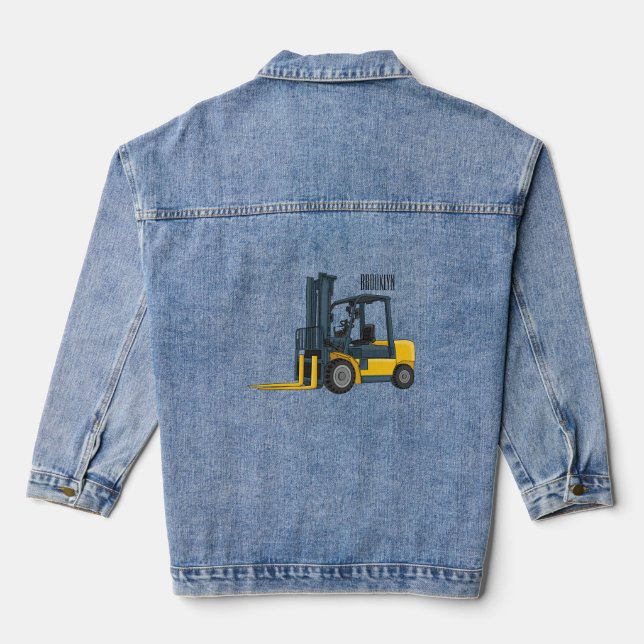 Forklift cartoon illustration denim jacket (Back)