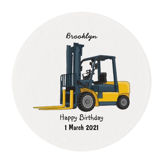 Forklift cartoon illustration edible frosting rounds (Front)