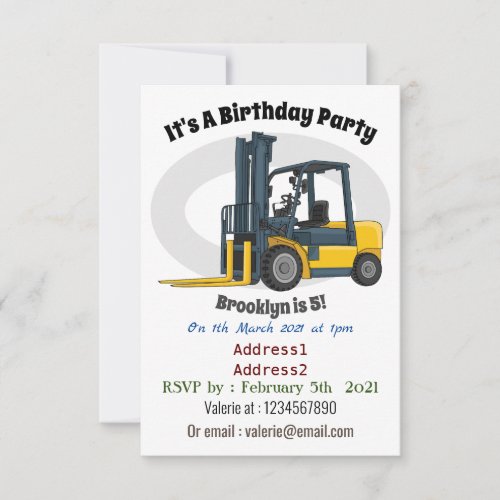 Forklift cartoon illustration invitation