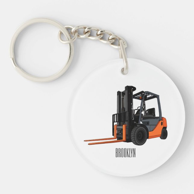 Forklift cartoon illustration keychain (Front)