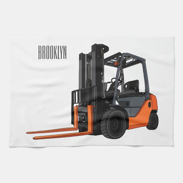 Forklift cartoon illustration kitchen towel (Horizontal)