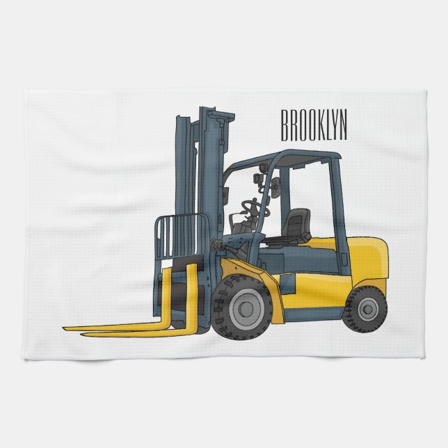 Forklift cartoon illustration kitchen towel (Horizontal)