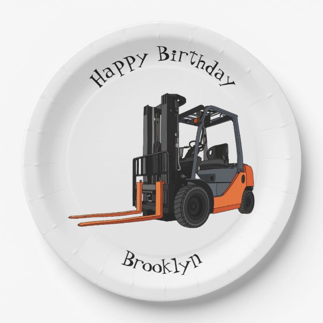 Forklift cartoon illustration paper plates (Front)